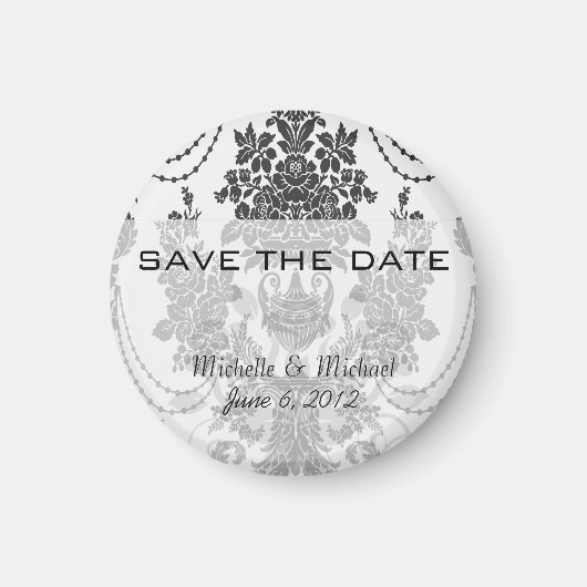 damaskバラ白と黒.ai マグネット (正面)