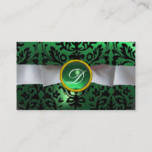 DAMASKモノグラム白いリボン黒い緑 名刺 (裏面)