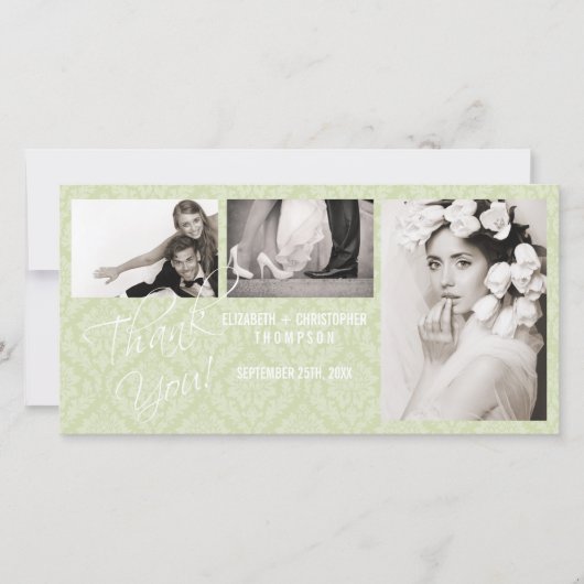Damaskヴィンテージお結婚礼の写真カード – sage サンキューカード (正面)