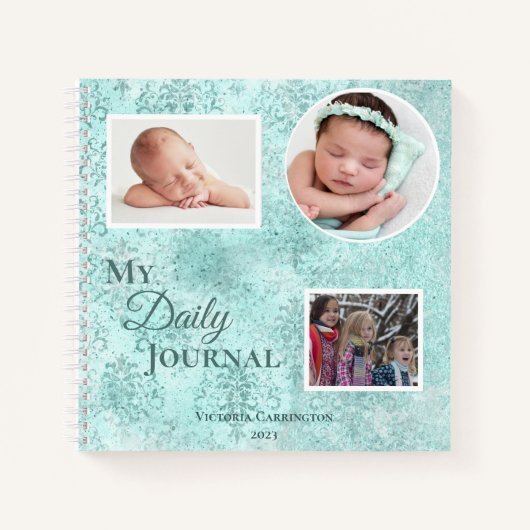 Damask写真かわいらし名スクリプトDaily Journal ノートブック (正面)