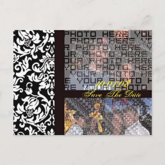 Damask日付を保存するYOUR Photos選択フォント色 案内ポストカード (正面)