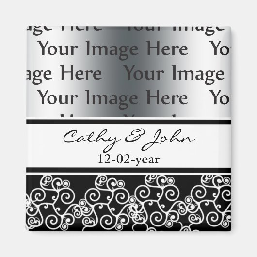 damask白黒の写真日付磁石を保存 マグネット (正面)