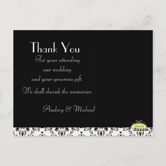 DAMASK結婚式の写真ありがとう ポストカード (裏面)