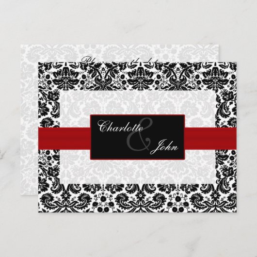 damask赤、黒、白の日付を保存 案内ポストカード (正面/裏面)