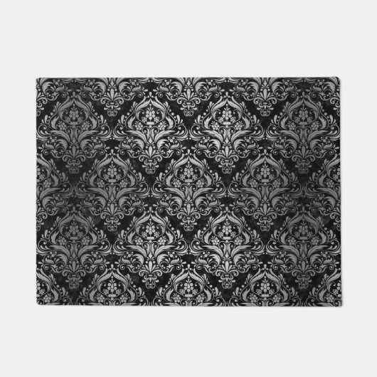 DAMASK1黒い大理石及び銀によってブラシをかけられる金属 ドアマット (正面)