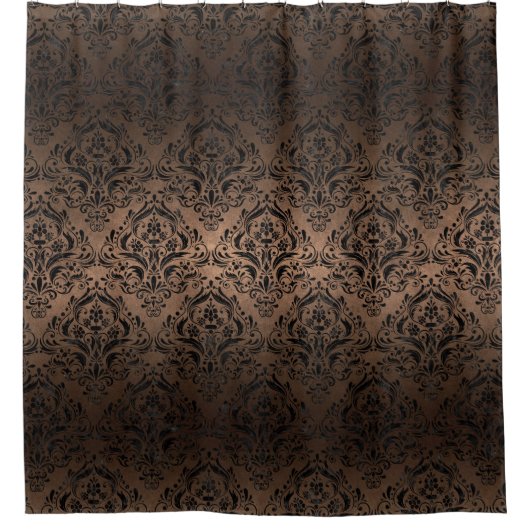 DAMASK1黒い大理石及び青銅の金属(R) シャワーカーテン (正面)