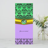 DAMASK ジェムストーン モノグラム 緑,紫,ピンク 招待状 (スタンド正面)