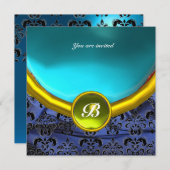 DAMASK ジェム ストーン モノグラム 青 黒 黄色 白 招待状 (正面/裏面)