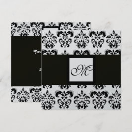 DAMASK モノグラム, 黒と白, シルバー メタリック 招待状