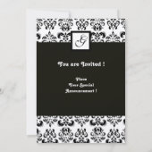 DAMASK モノグラム, 黒, 赤, ゴールドメタリック 招待状 (裏面)