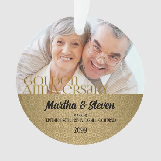 Damask 50th Golden Anniversary写真クリスマス オーナメント (正面)