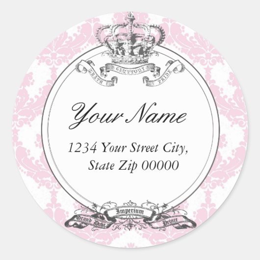 Damask Crown Addressステッカー() ラウンドシール (正面)