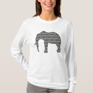 Damask Elephant Pattern Top女性の Tシャツ