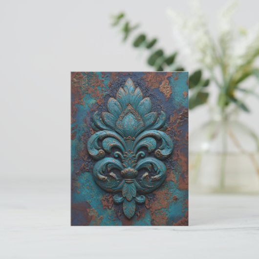Damask Embossed Fleur-De-Lis ポストカード (スタンド正面)