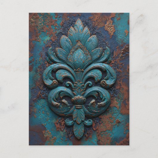 Damask Embossed Fleur-De-Lis ポストカード (正面)