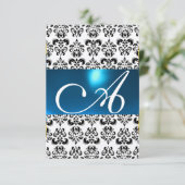 DAMASK GEM MONOGRAMブルー白rsvp 招待状 (スタンド正面)