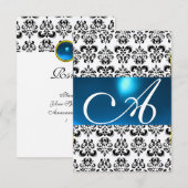 DAMASK GEM MONOGRAMブルー白rsvp 招待状 (正面/裏面)