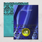 DAMASK GEM STONE モノグラム シルク ブルー 招待状 (正面/裏面)