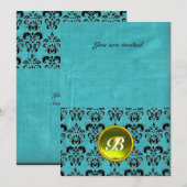 DAMASK GEM STONE モノグラム シルク 青 黒 白 招待状 (正面/裏面)