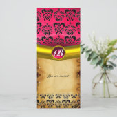 DAMASK GEM STONE モノグラム、茶色のパーチメント 招待状 (スタンド正面)