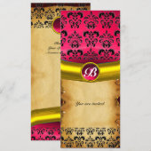 DAMASK GEM STONE モノグラム、茶色のパーチメント 招待状 (正面/裏面)