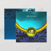 DAMASK GEM STONE モノグラム 青 黒 黄 白 招待状 (正面/裏面)