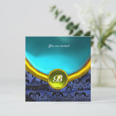 DAMASK GEM STONE モノグラム 青 黒 黄 白 招待状 (スタンド正面)