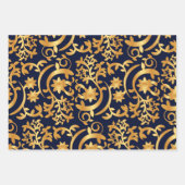 Damask Gold & Black Wrapping paper 3 sheets set ラッピングペーパーシート (正面3)