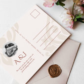 Damask Lush Sienna写真の結婚式の日付を保存 案内ポストカード