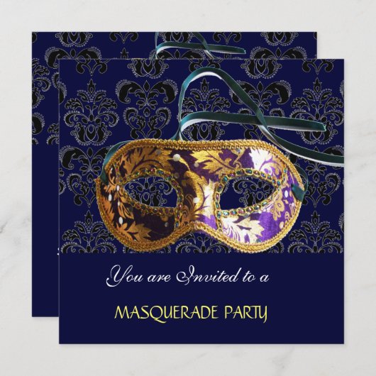 DAMASK MASQUERADE PARTY 青 招待状 (正面/裏面)