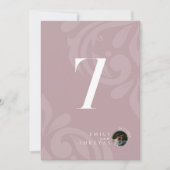 Damask Mauveミニマルピンクフォトテーブル番号カード サンキューカード (正面)