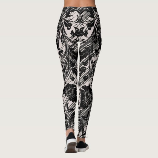 Damask Pattern | Black & Natural Beige レギンス (裏面)