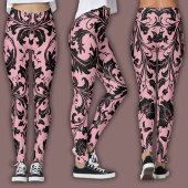 Damask Pattern | Black & Pink Blush  レギンス
