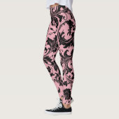 Damask Pattern | Black & Pink Blush  レギンス (左)