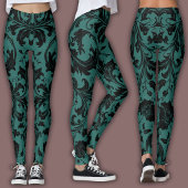 Damask Pattern | Black & Teal レギンス