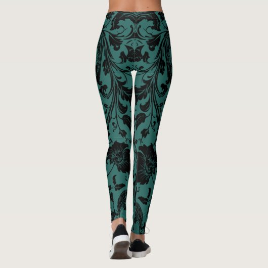 Damask Pattern | Black & Teal レギンス (裏面)