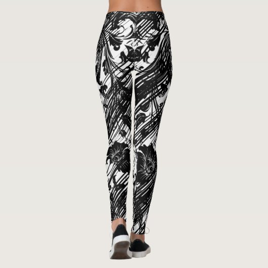 Damask Pattern | Black & White レギンス (裏面)