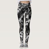 Damask Pattern | Black & White レギンス (正面)
