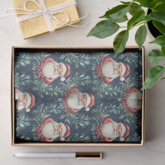 Damask Pattern with Santa Claus Faces 薄葉紙 (ギフト)