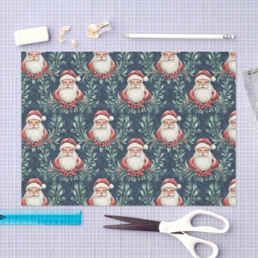 Damask Pattern with Santa Claus Faces 薄葉紙 (クラフト)