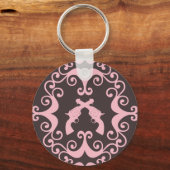 Damask pink black guns grunge western pistols chic キーホルダー (正面)