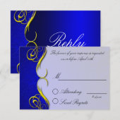 Damask Quarter青い返信カード 出欠カード (正面/裏面)