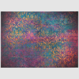 Damask & script elegant purple blue gold   薄葉紙