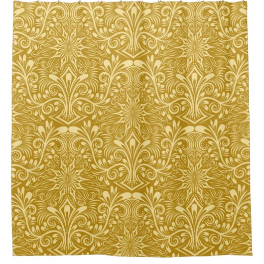 Damask seamless pattern repeating background. Gold シャワーカーテン (正面)