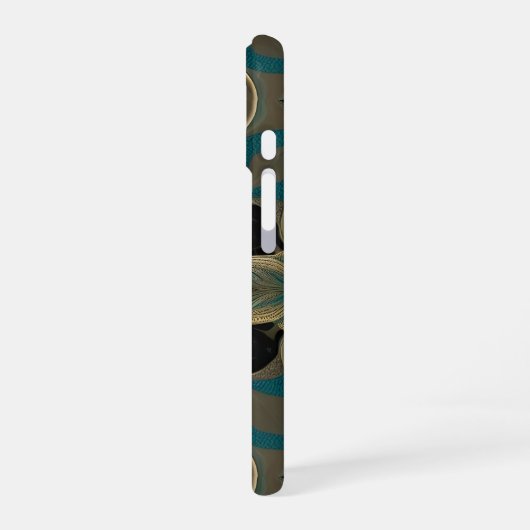  Damask Seamless Repetitive Pattern Flowers Teal iPhone 16ケース (左側面)