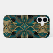  Damask Seamless Repetitive Pattern Flowers Teal iPhone 16ケース (裏面横)