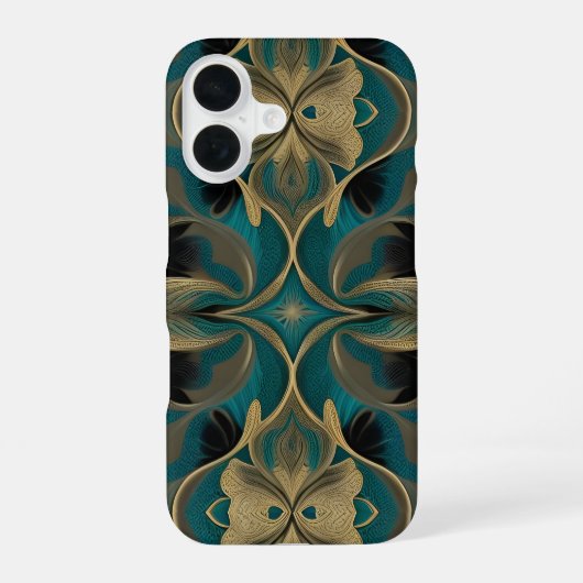  Damask Seamless Repetitive Pattern Flowers Teal iPhone 16ケース (裏面)