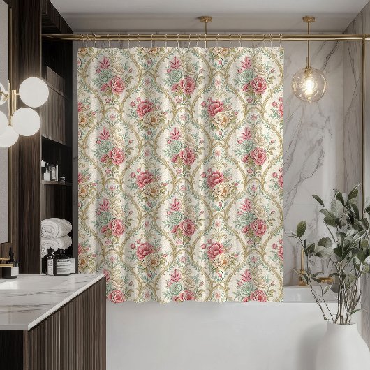 Damask Shower Curtain Soft Pastel Victorian Feel シャワーカーテン