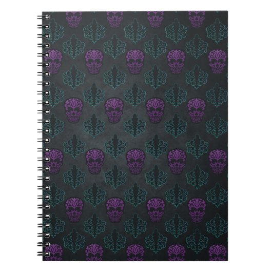 DAMASK SKULL TEAL PURPLE ノートブック (正面)