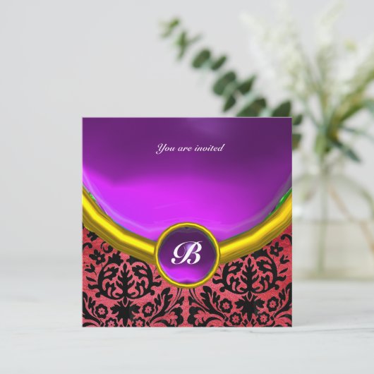 DAMASK-STEIN MONOGRAMM violett Seide 招待状 (スタンド正面)